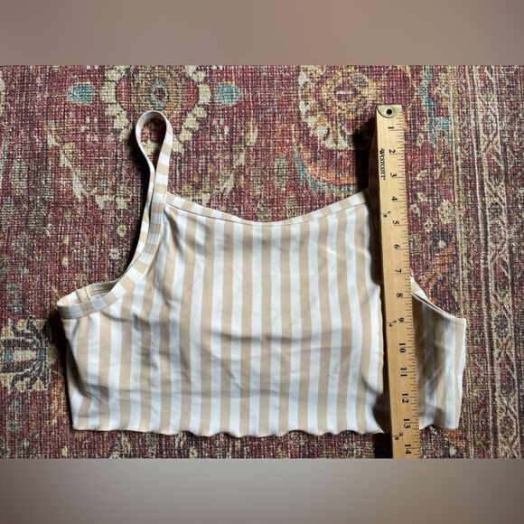 Hollister Swim Striped Beige and White ruffle bottom detail Bikini top - Picture 2 of 7